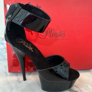 Pleaser Black Patent Platform Ankle-Strap Stiletto Heels